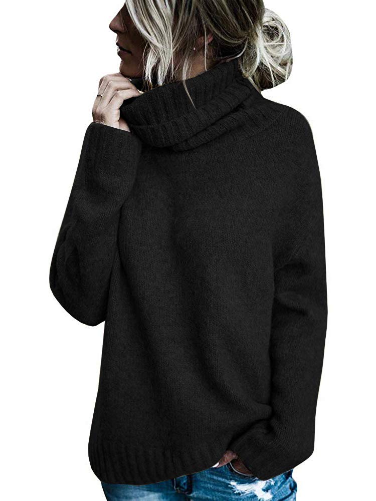 Photo 1 of FISACE Womens Oversized Turtleneck Pullover Sweater Cable Knit Long Sleeve Sweater Tops A-Black