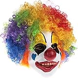 Clown Mask With Colorful Clown Wig Breathability Mouth Visible Eye Circus Joker Smiley Happy Funny Latex Realistic Clown Mask