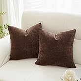 Sunday Praise Dark Brown Throw Pillow Covers 18x18 Inch Set of 2 Soft Cozy Chenille Decorative Square Pillow Cases Farmhouse Accent Solid Cushion Covers for Couch Sofa Chair Bed Home Décor