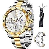OLEVS Watch Men Luxury Big Wrist Face Analog Quartz Mens Watches Stainless Steel Waterproof Luminous Date Dress Chronograph Moon Phase Relojes para Hombres