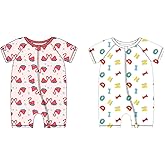 MICHLEY Baby Bamboo Viscose Short Sleeve Summer Romper 2 Pack, Unisex Newborn Zipper Bodysuit Toddler Clothes 0-24M