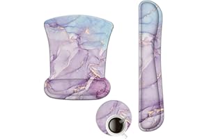 ArtSo Keyboard Wrist Rest and Mouse Pad with Wrist Support Set, Ergonomic Mouse Pad Coaster, Durable Comfortable Lightweight for Easy Typing Pain Relief, Memory Foam Mousepad Set,Purple Blue Marble