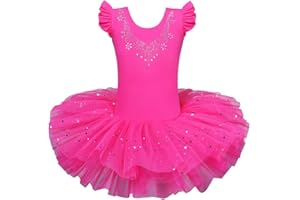 Girl's Short Sleeve Dance Rhinestone Sparkle Tutu Leotard