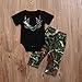 ITFABS 2pcs Baby Boy Girl Pants Sets Black Short Sleeve Romper + Camouflage Pants Outfits Clothes (70(0-6months), Green)