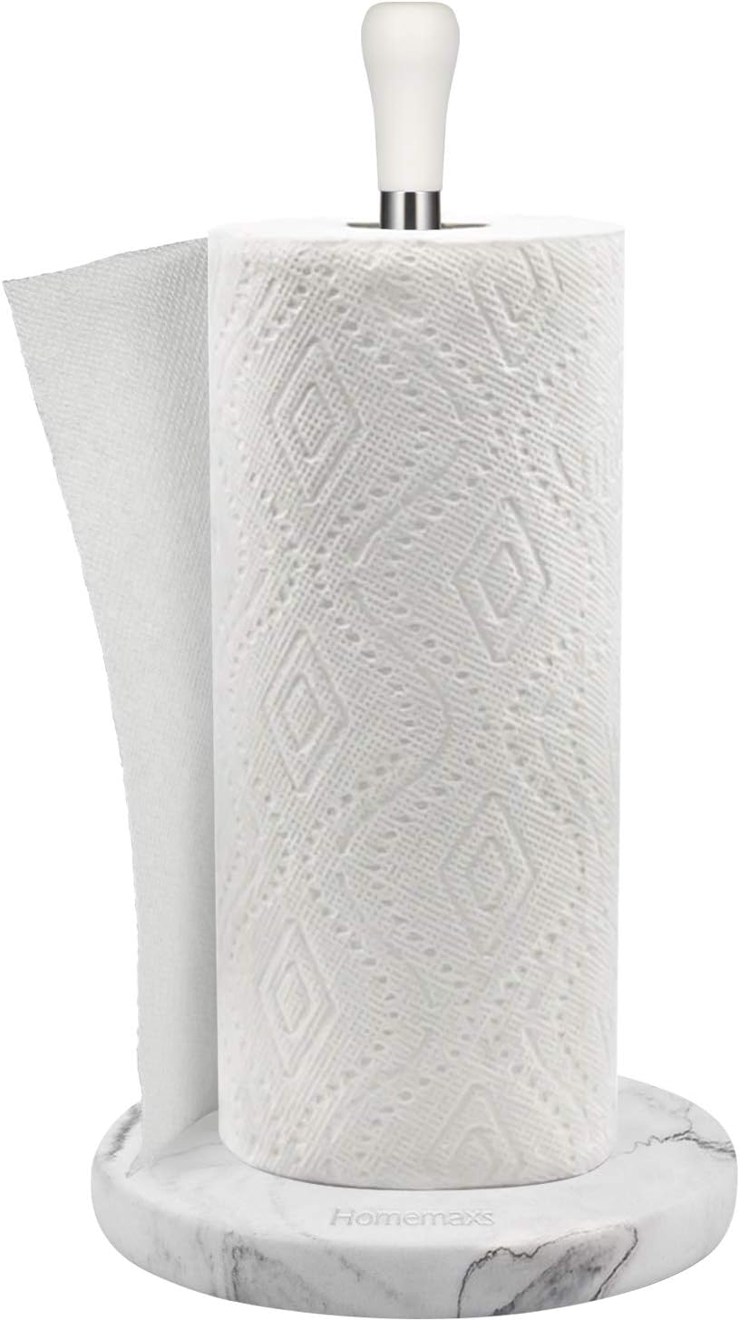 Homemaxs Paper Towel Holder, Paper Towel Holder Countertop for Kitchen - Marble Design, Double Fastening Paper Towel Dispenser with Weighted Anti-Skid Base and Elegant Handle