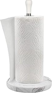 Homemaxs Paper Towel Holder, Paper Towel Holder Countertop for Kitchen - Marble Design, Double Fastening Paper Towel Dispenser with Weighted Anti-Skid Base and Elegant Handle
