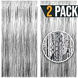 Silver Metallic Tinsel Foil Fringe Curtains for Party Photo Booth Props | Backdrop | Wedding Décor | Baby Shower| Graduations | Valentine Day | Bachelorette| Birthday Party Door Decorations 2 Pack