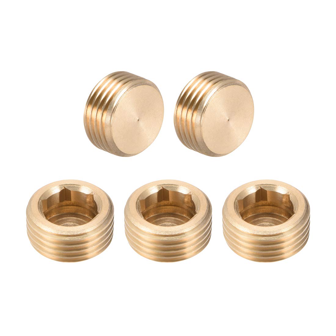 sourcing map Brass Hex Socket Pipe Fitting, G1/2 Male Thread Hose Adapter Connector, for Garden Pipe Pneumatic Solenoid Valve, 5Pcs
