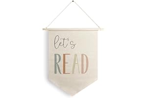 Qpenm Boho Let's Read Hanging Wall Canvas Banner,Reading Hanging Pennant Flag Prints,Reading Corner For Kids,Boho Reading Corner Classroom Nursery Decor poster&prints