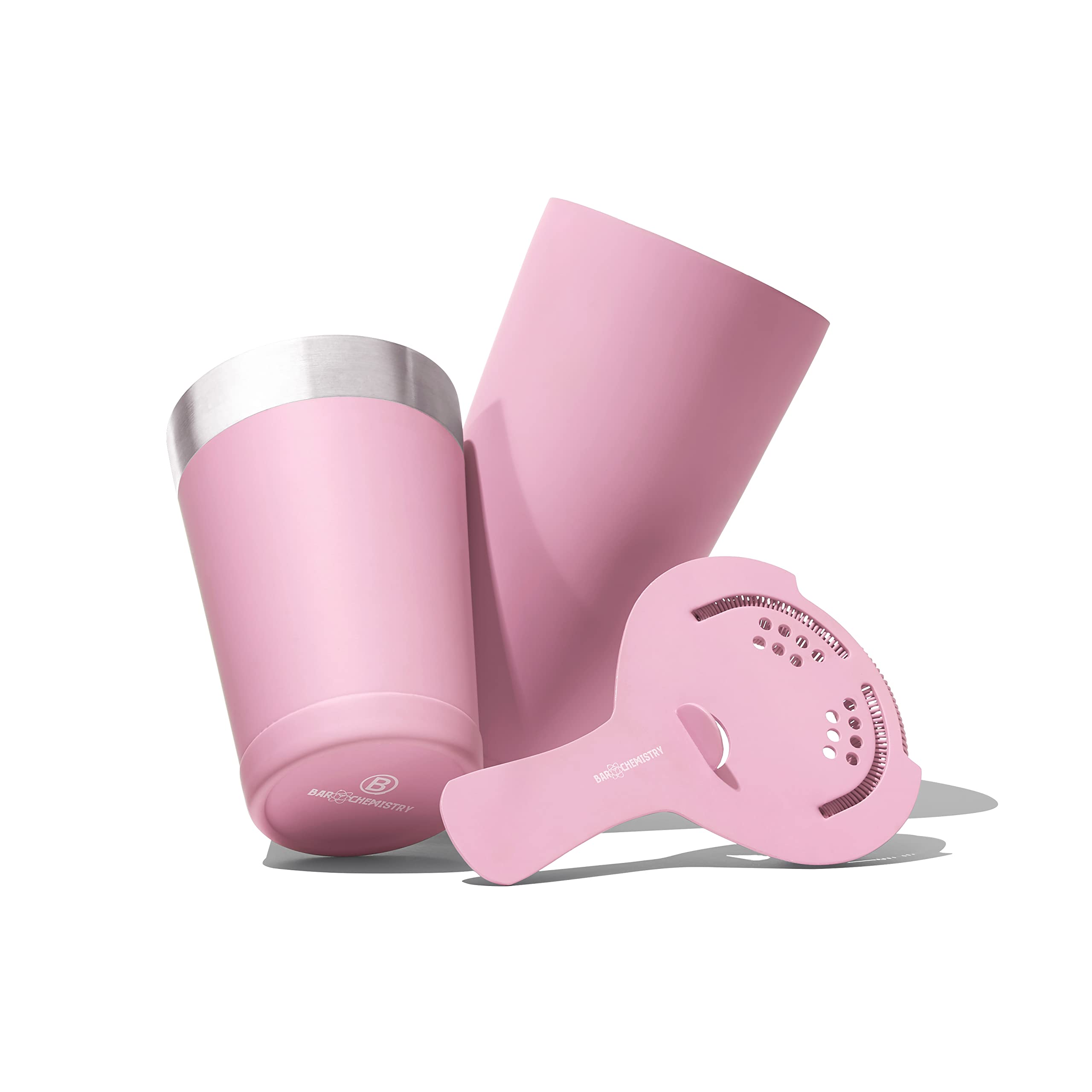 BarChemistry Luxury Matte Boston Shaker and Strainer Set (Matte Pink)