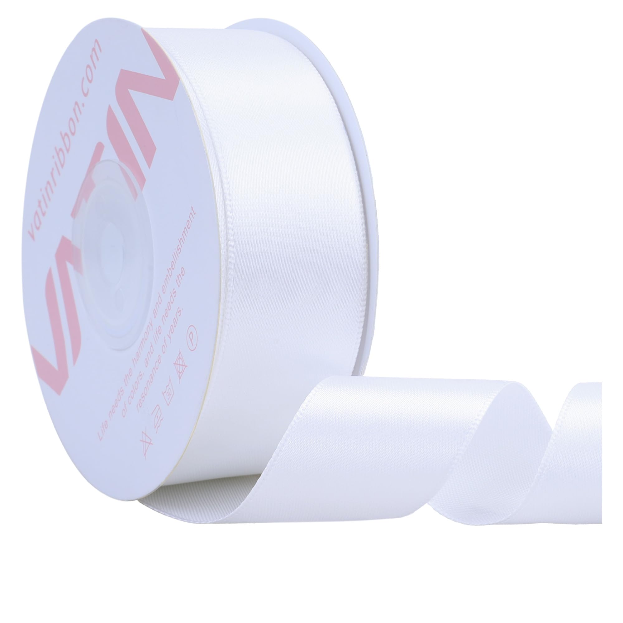 VATIN White Satin Ribbon Polyester 25mm X 23m(25 Yards) Craft Fabric Ribbon Perfect for Gift Wrapping,Hair Bow,Party Balloon Trimming, Cake Decoration Sewing and Other Craft Projects