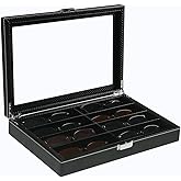 ByKen Carbon Fiber Sunglasses Organizer for Men, Eyeglasses Storage Case,Jewelry Collection Box, Sunglass Glasses Storage Holder Box,8 Slots Black