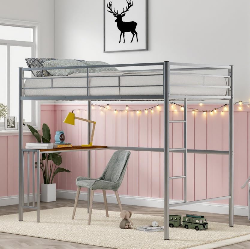 Photo 1 of *USED*
Bellemave Twin Size Loft Bed with Desk and Ladder, Metal Twin Loft Bed Frame for Adults, Kids, Teens, Silver