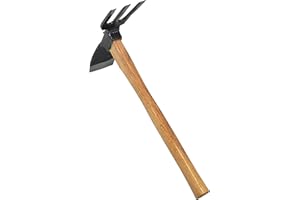 KAKURI Hoe Cultivator Combo Hand Tiller 14-3/4" Heavy Duty Hand Forged Japanese Steel Blade, Japanese Gardening Tool for Digging, Raking, Cultivating, Weeding, Made in Japan