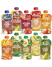 Happy Baby Organics Clearly Crafted Stage 2 Baby Food, Variety Pack, Pear-Squash-Blackberries, Apple-Kale-Avocado, Apple-Guava-Beet, Pear-Kale-Spinach, 4 Ounce Pouch (Pack of 16)