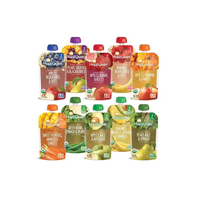 Happy Baby Organics Stage 2 Baby Food Pouches, Gluten Free, Vegan & Healthy Snack, Clearly Crafted Fruit & Veggie Puree…