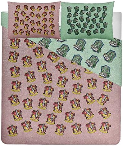 Reversible Design Harry Potter Hogwarts Houses Double Side Duvet Cover Queen Size + 2 pcs Pillow Case Double Side (Gryffindor - Slytherin)