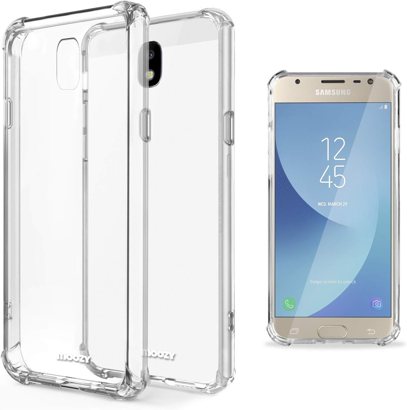 Moozy Shockproof Silicone Case for Samsung J3 2017, Transparent