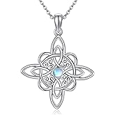 URONE Pentagram/Triple Moon/Hecate/Sun Necklace Sterling Silver Crescent Moon Phase Pentacle Moonstone/100 Languages Pendant Wiccan Jewelry Gifts for Women