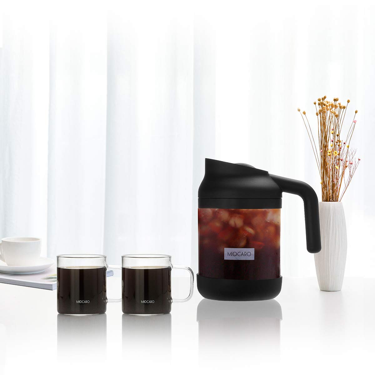 MIOCARO Cold Brew Ice Coffee Maker Stainless Steel Strainer Large 38 Oz Juice Tea Cooler