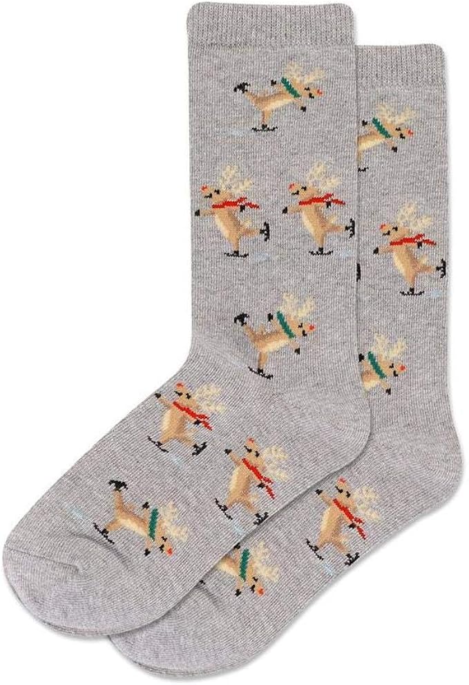 Hotsox Kid's Skating Reindeer Socks 1 Pair, Grey Heather, Large/XLarge
