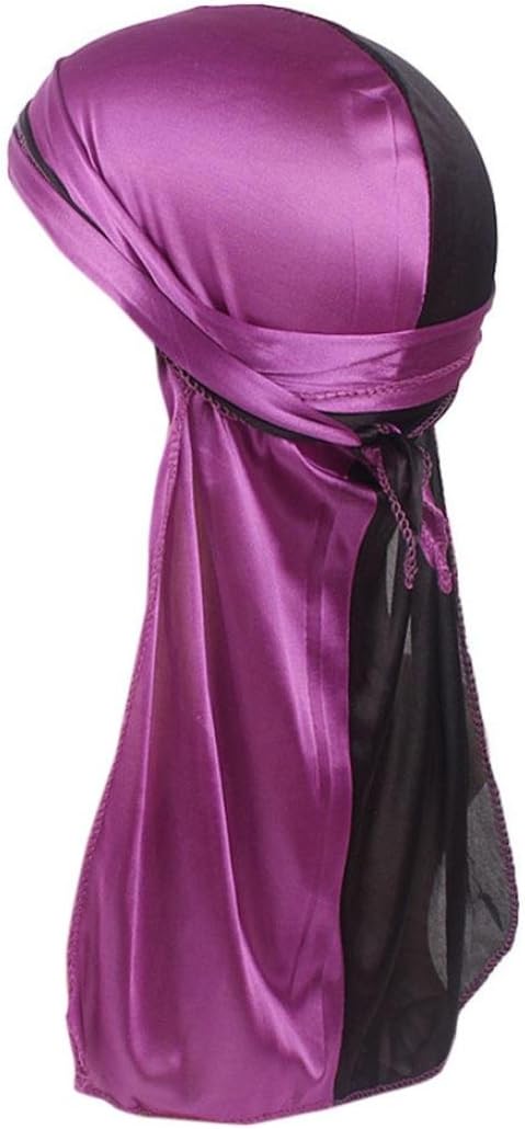 Two-color Hair Loss Chemo Beanie Durag Bandana Muslim Turban (Purple&Black)