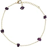 CRYSTALINES Natural Raw Gemstone Cluster Anklets for Women, Rough Stones Hanging Ankle Bracelet, Handmade Bohemian Jewelry, Gold Plated Chain, Healing Crystals, Christmas Gift, 9+1.50inch