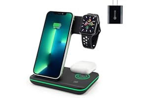 AMUGPILL Wireless Charger, 3 in 1 Qi Certified 15W Fast Wireless Charging Station for Apple iWatch Series 7/SE/6/5/4/3/2,AirPods 2/Pro, Compatible for iPhone 13/12/11 Series/XS MAX/XR/XS/X/8/8 Plus/Samsung