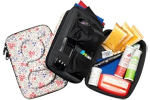 Glucology Diabetic Travel Case - Organizer for Blood Sugar Test Strips, Medication, Glucose Meter, Pills, Tablets, Pens, Insulin Syringes, Needles, Lancets (Flowers, Plus)