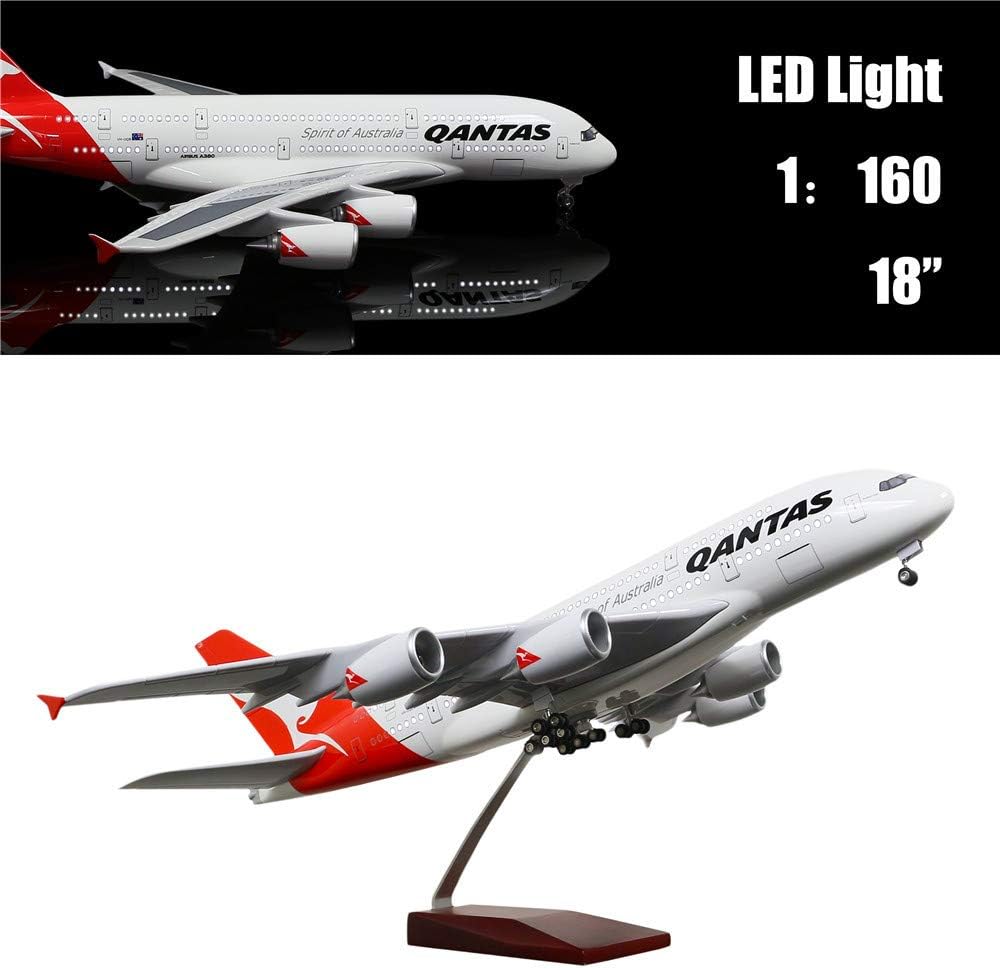 LESES 46cm 1:160 Scale Diecast Plane Model Australia A380 with LED Light(Touch or Sound Control) for Decoration or Gift