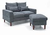 Panana Linen Fabric Love Seat Couch 2 Seater Grey with Footstool view 1