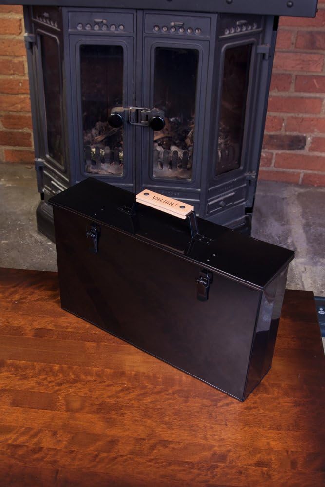 Valiant Fireside Tidy Ash Transporter - Black Gloss Steel Storage Box (FIR240), Gloss Black Powdered Coat, 43.2 x 10.6 x 24 cm - Image 3