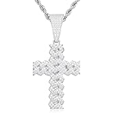 Ucciyo Moissanite Cross Necklace 2.7 Carat Iced Out Moissanite Cross Pendant 925 Sterling Silver Cross Chain Necklace D Color VVS1 18k Gold Plated Christian Pendant
