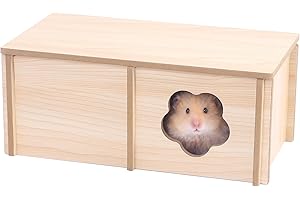 Tafit Natural Wooden Multi-Chamber Hamster Hideout Habitat, Multi-Room Small Animals House Maze & Tunnel Exploring for Syrian Hamster, Dwarf Hamster, Gerbils, Hedgehogs, Mice, Rats, Lemmings (2-Rooms)
