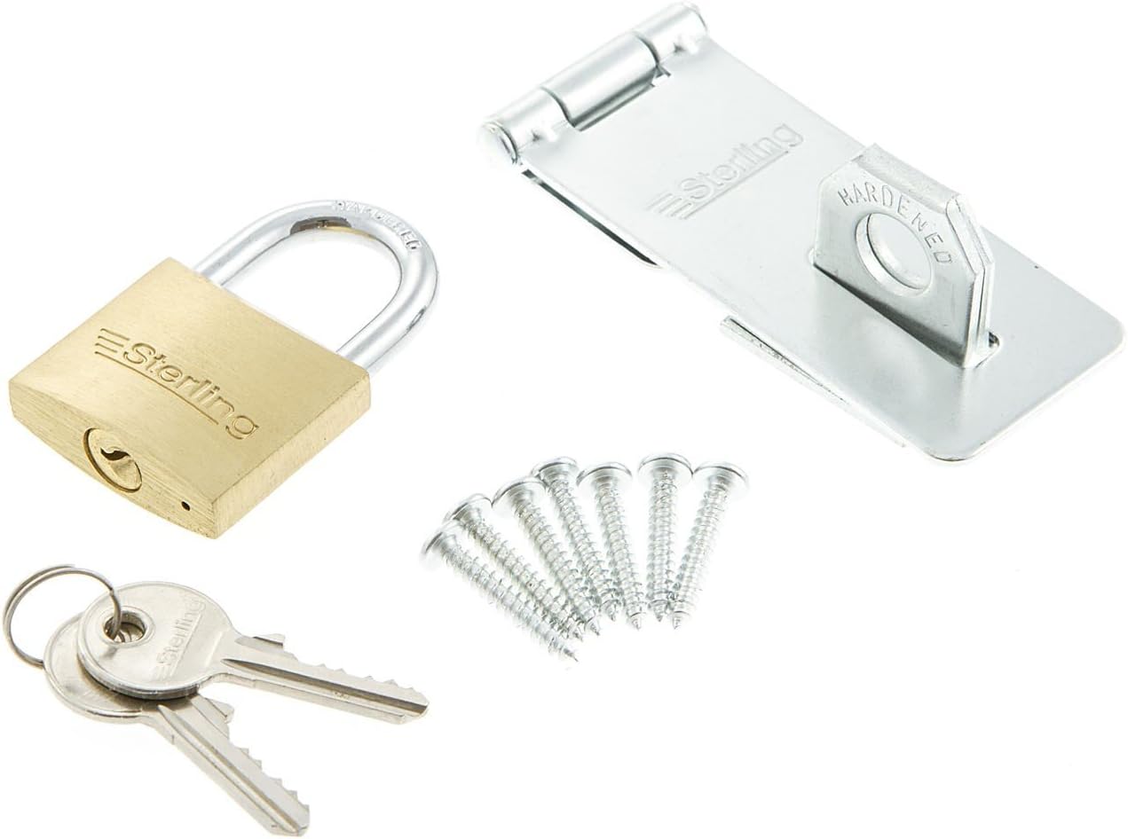 Sterling PHS002 40 mm Brass Padlock/95 mm Hasp and Staple Solution Pack, Chrome, 40mm Padlock and 95mm Hasp & Staple