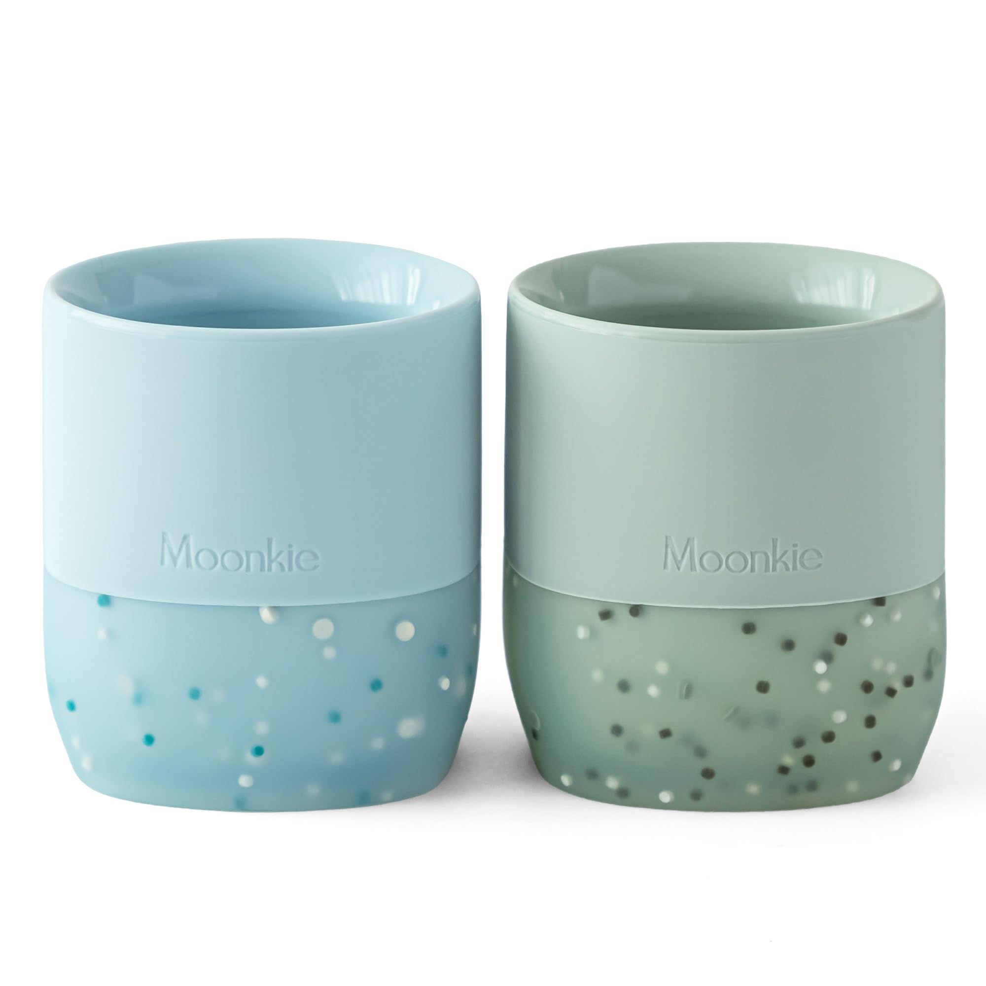 Photo 1 of Moonkie Silicone Baby Cups 4 Months+ | Open Training Drinkware for Infants with Confetti Sprinkles | Baby-Led Weaning Essential | 2 oz (Ether/Mint, 2 Pack)