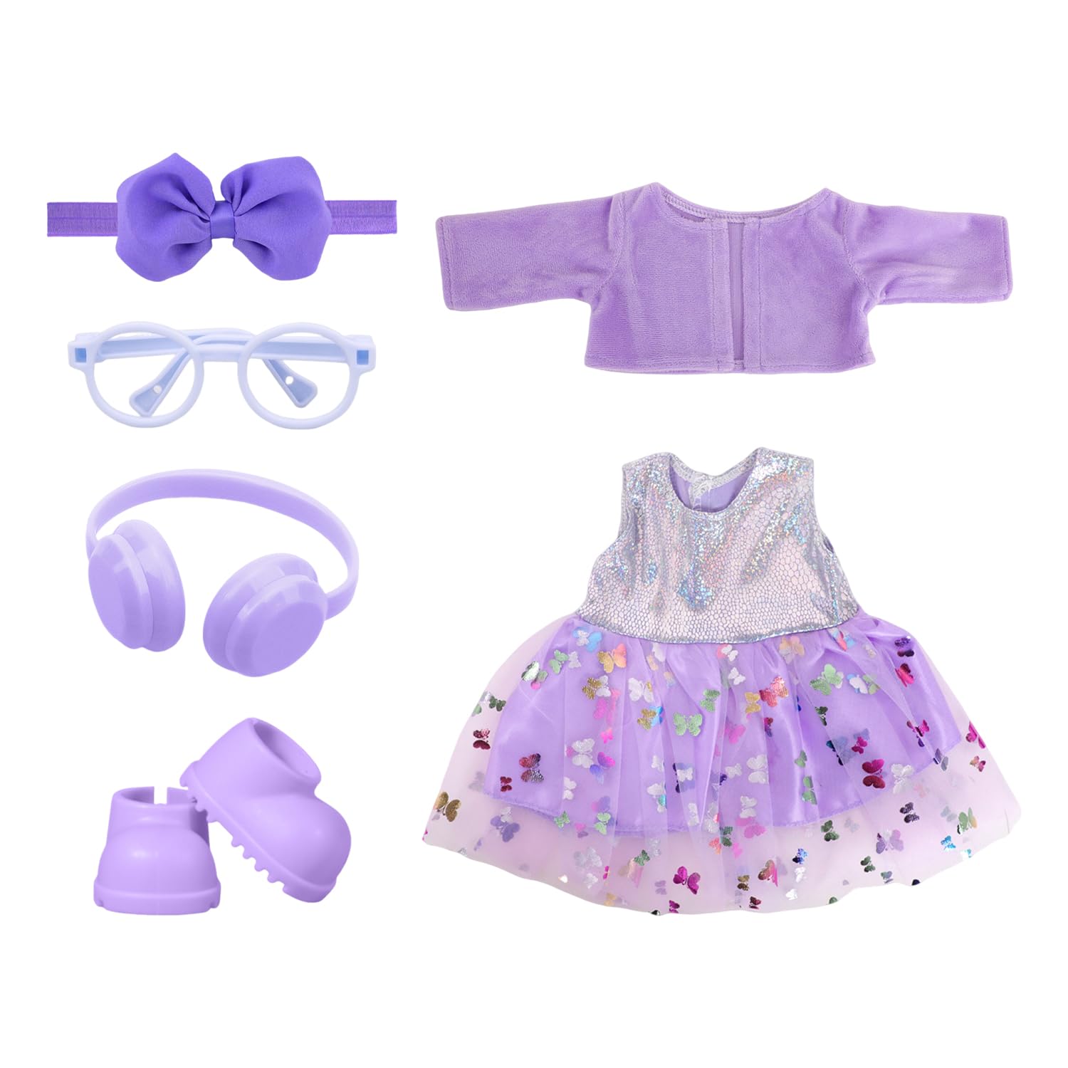 1 Set Of Baby Cardigan Dress, 1 Hairband And 1 Set Of Shoes, Glasses And Earphone Accessories, Doll Dress-Up Toys, Play House Game Set, Suitable For Children'S Role-Playing.