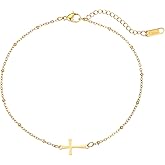 foyjoey 18K Gold Plated Pearl Beaded Cross Bracelets for Women Adjustable Stainless Steel Dainty Thin Gold Box Cuban Twisted Link Chain Bracelet Bridesmaid Jewelry Christmas Gifts