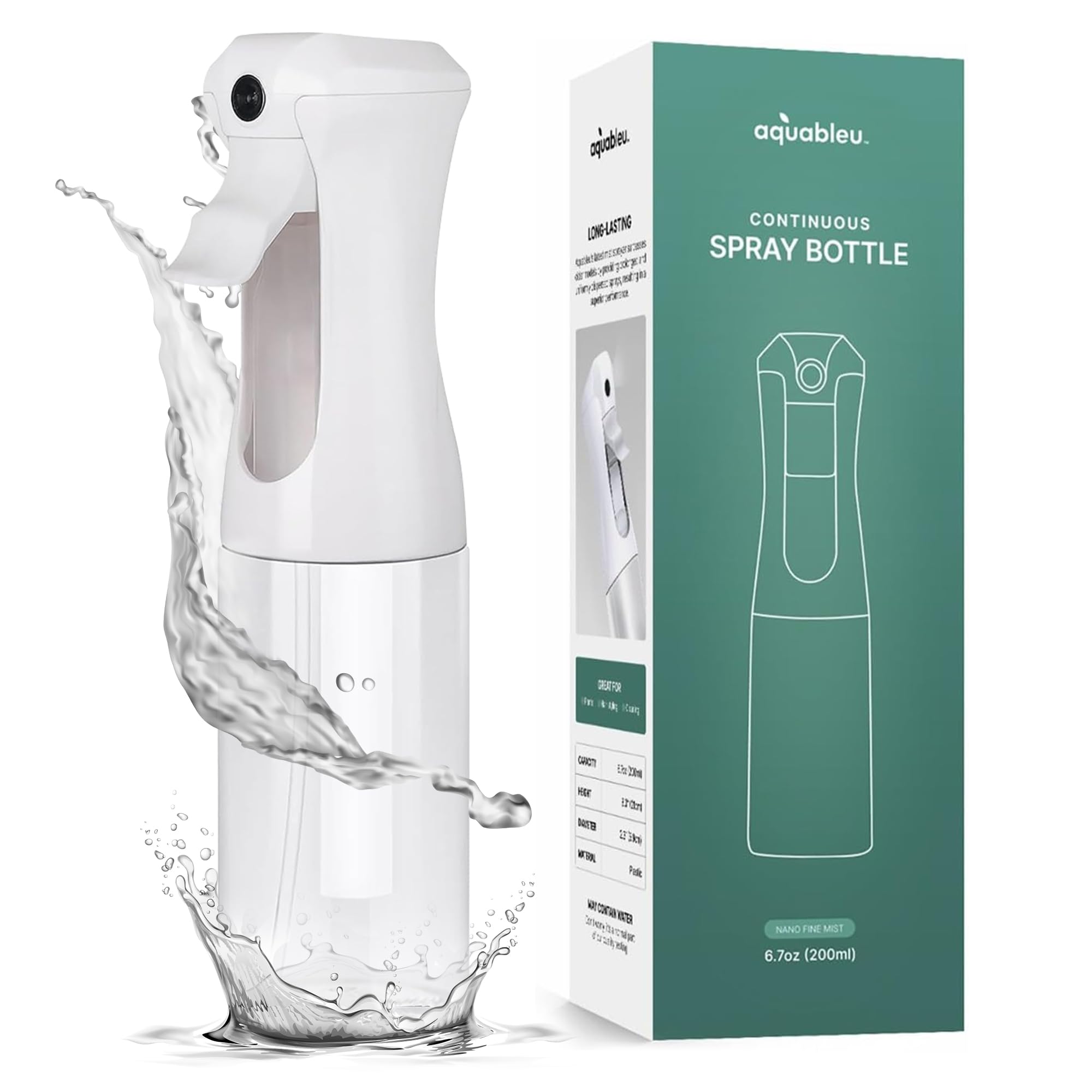 Photo 1 of Aquableu Spray Bottle for Hair – Continuous Mist Spray Bottle for Hair Care, Styling, Cleaning, Plants, Pets & Essential Oils (Clear, 6.76oz/200ml)