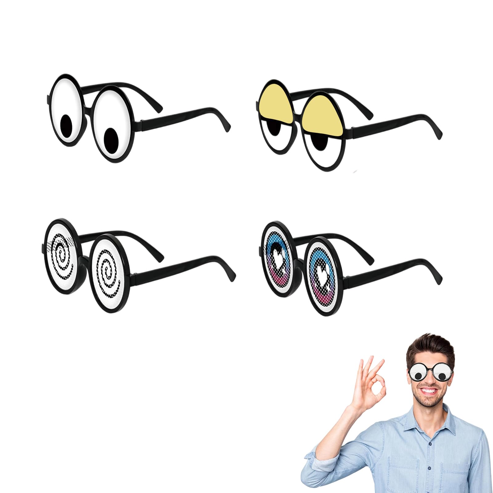 FveVqe 4Pcs Googly Eyes Glasses, Funny Glasses, Joke Glasses for Adults Halloween, Funny Glasses for Adults Amusing Accessories for Adult and Children's Parties