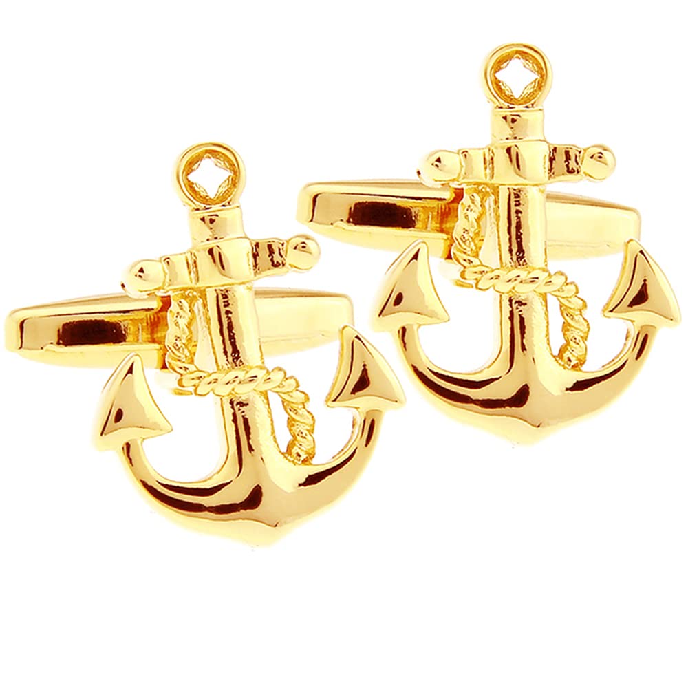 HONEY BEAR Cufflinks for Men - Vintage Boat Anchor Sailors Ocean for Wedding Gift (Gold)