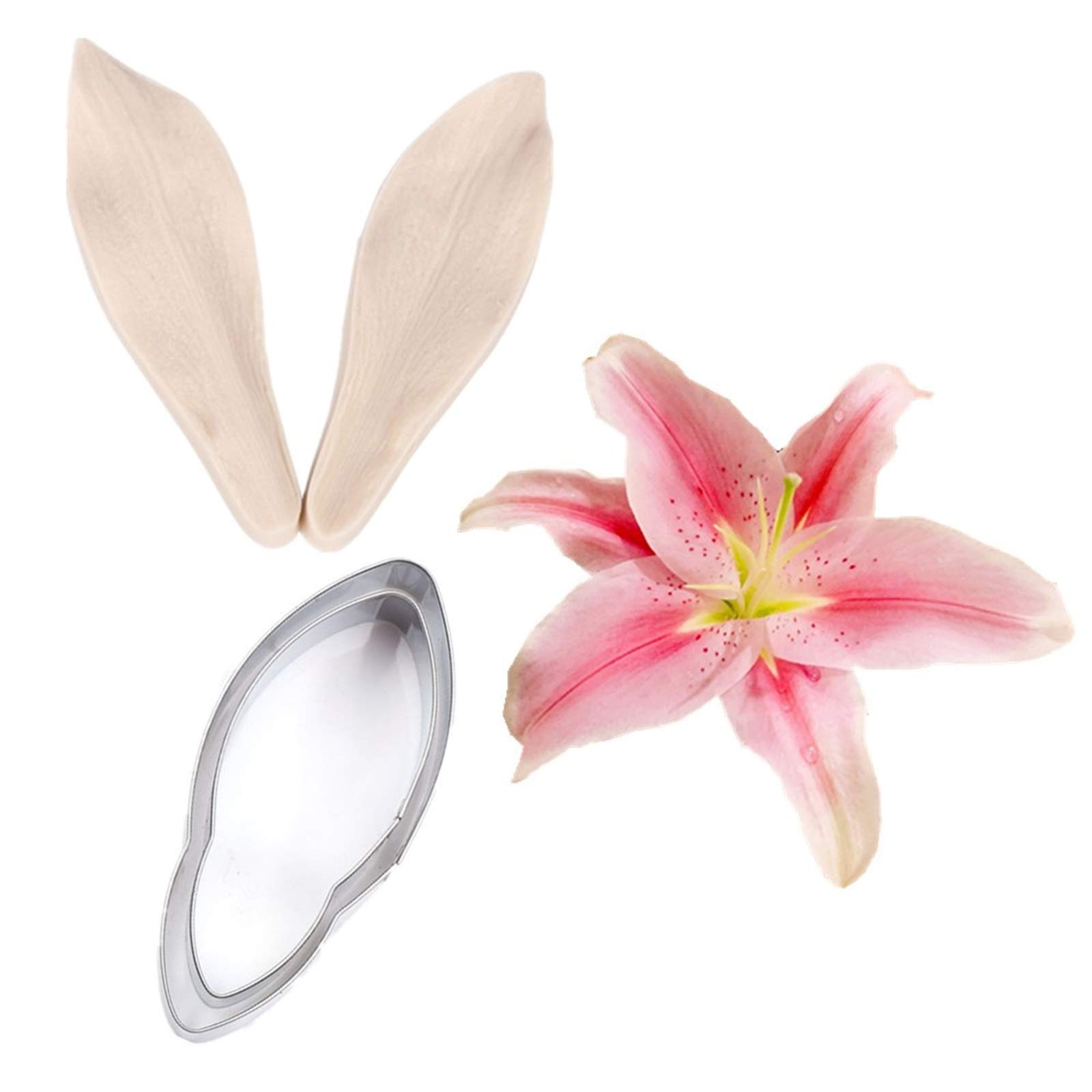 2pcs Fondant Lily Flower Stainless Steel Cutter Set 2pcs Fondant Silicone Mold Sugarcraft Veining Mold Making Tool for Wedding Cake Decorating, Chocolate, Sugar, Soap — image 1