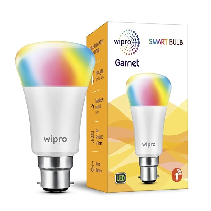 Wipro Garnet Smart Light 7W B22 LED Bulb, Compatible with Amazon Alexa & Google Assistant