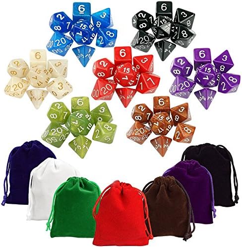 7 x 7(49 Pieces) Polyhedral Dice Sets and 7 Complete Dice set for Dungeons and Dragons DND RPG MTG D20 D12 D10(0-9 00-90) D8 D6 D4 Table Games Dice With Free Pouches