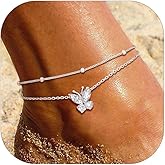 SILVERCUTE Silver Anklets for Women Cute Butterfly Jewelry 925 Sterling Silver Anklets Waterproof Summer Beach Foot Bracelet January to December Birthstone Anklet 22-27cm
