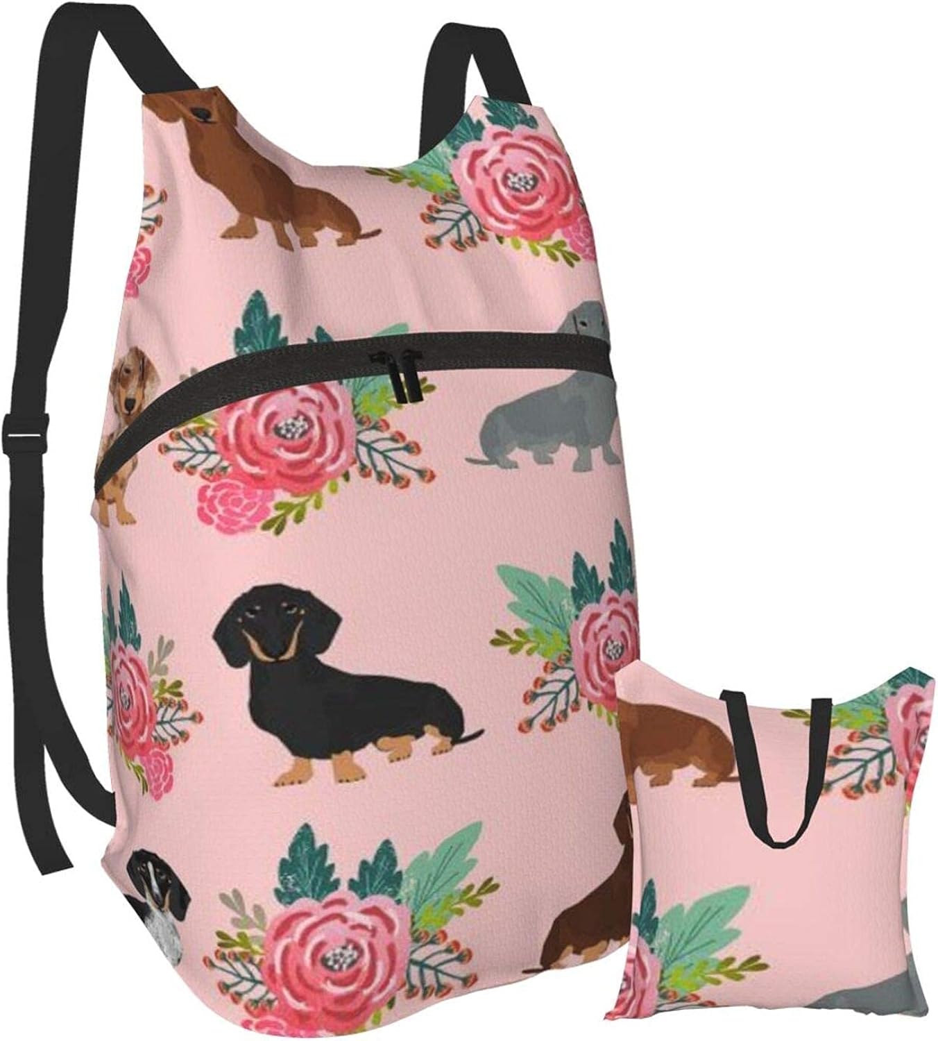 Yuanmeiju Floral Dachshund Hiking Backpack Men and Women Waterproof