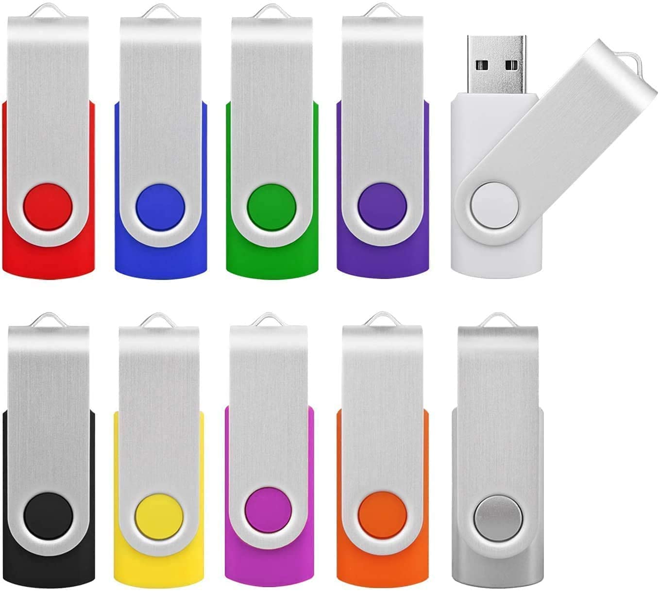 64 GB USB 2.0 Stick 10 Pack, KOOTION Bulk USB 2.0 Flash Drive Swivel 64 GB Memory Stick Pen Drive Thumb Drive Jump Drive Computer Data Storage (10 Pack Colorful)