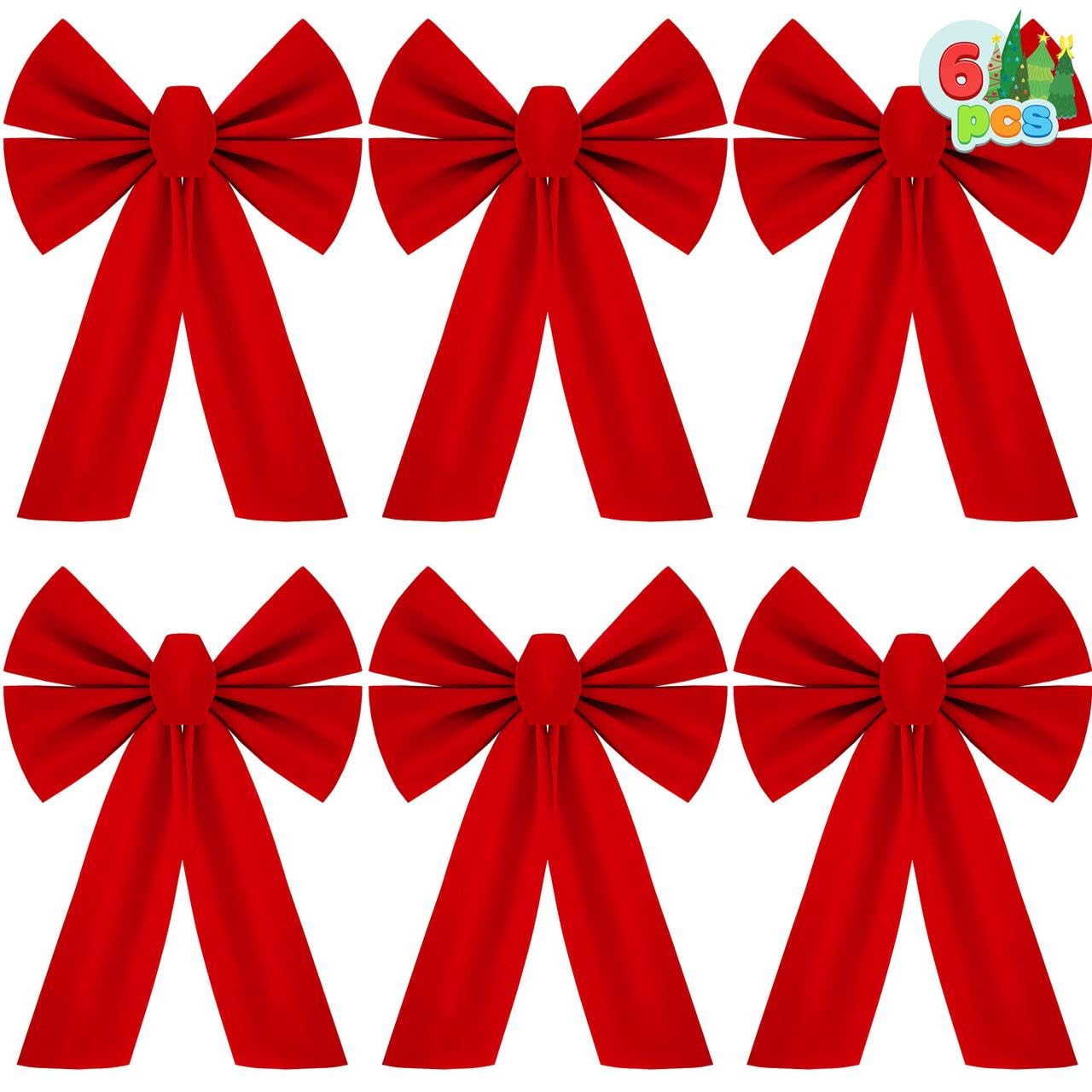 Photo 1 of JOYIN 6PCS Christmas Red Velvet Bows, 13" Long by 9" Wide Christmas Ornaments for Tree, Decorative Big Bows for Indoor Holiday Decorations Outdoor Decor Xmas Wreaths Ornaments