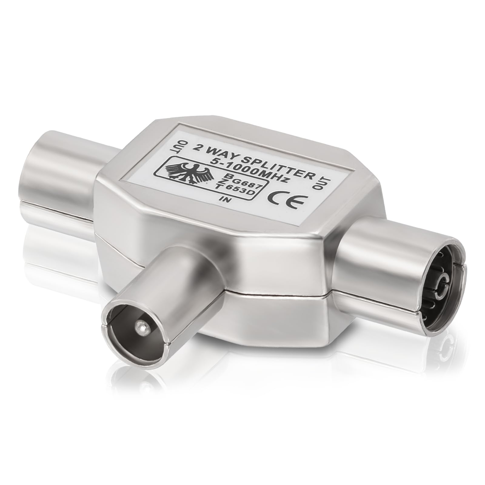 Bingfu Satellite Splitter 2-Way TV Aerial Splitter for Dual Screens - 2 Way 1 Male to 2 Female T-Coupling Coax Adapter Connector