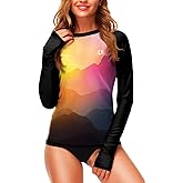 Deerose Womens Gradient Rash Guard UPF 50+ Swim Shirts Surfing Top with Thumb Hole